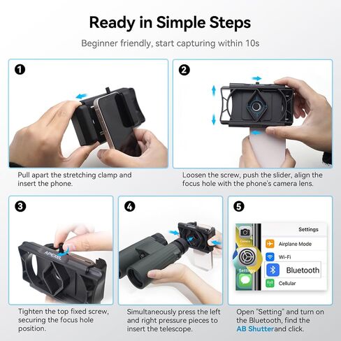 APEXEL 360° Telescope Phone Adapter, Upgraded Binocular Photo Adapter for Android & iPhone, Smartphone Mount for Telescope, Monocular, Microscope, Spotting Scope. (Including Bluetooth Shutter Remote) in Kuwait