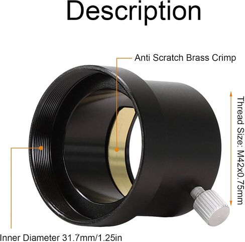 Diyeeni M42 to 1.25 Inch Adapter, Aluminum Alloy T2 to 1.25 Inch Eyepiece Adapter, Telescope Eyepiece for Telescope Accessory 5P9908A in Kuwait