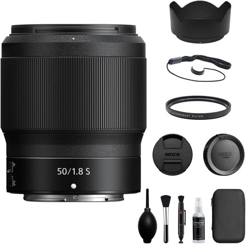 Nikon Z 50mm f/1.8 S Lens Compatible with Z Mount (Full Frame) Bundle with 62mm UV Filter + Lens Cap Keeper + Deluxe Cleaning Kit + Cleaning Cloth (5 Items) in Kuwait