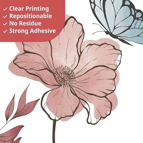 DECOWALL Large Boho Flower Wall Decals Stickers for Living Rooms (SG2-2420) | Peel and stick removable wildflower decor with watercolor blooms, butterflies bees bedroom, nursery and office adult spaces in Kuwait