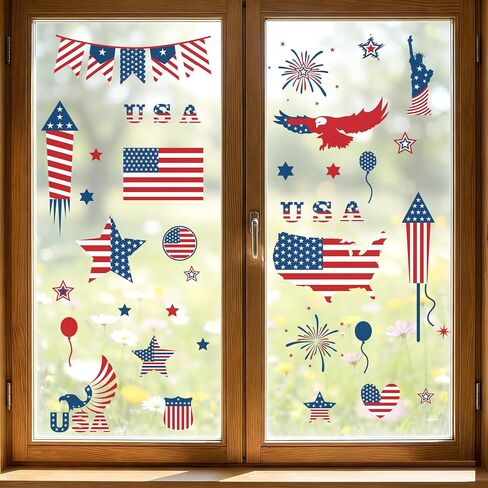 Patriotic Window Cling Decals 4th of July Decorations Independence Day Decals Veterans Party Supplies Wall Art Stickers Peel & Stick for Home Room Bar Cafe School Fourth of July Classroom Wall Decor in Kuwait