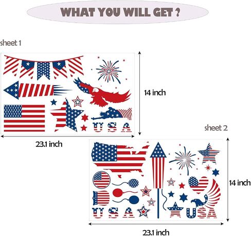 Patriotic Window Cling Decals 4th of July Decorations Independence Day Decals Veterans Party Supplies Wall Art Stickers Peel & Stick for Home Room Bar Cafe School Fourth of July Classroom Wall Decor in Kuwait