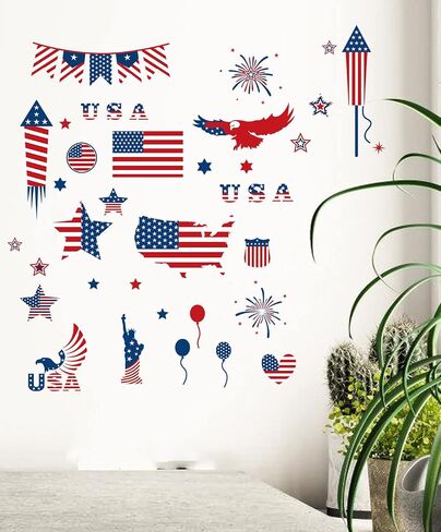 Patriotic Window Cling Decals 4th of July Decorations Independence Day Decals Veterans Party Supplies Wall Art Stickers Peel & Stick for Home Room Bar Cafe School Fourth of July Classroom Wall Decor in Kuwait