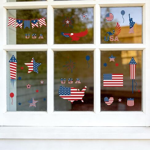 Patriotic Window Cling Decals 4th of July Decorations Independence Day Decals Veterans Party Supplies Wall Art Stickers Peel & Stick for Home Room Bar Cafe School Fourth of July Classroom Wall Decor in Kuwait
