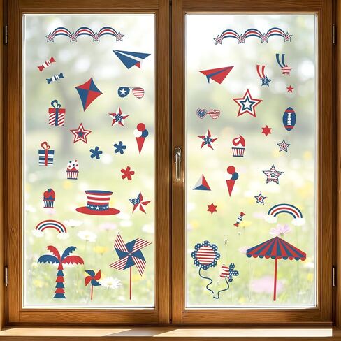 4th of July Window Clings Decorations, Patriotic American Flag Wall Art Stickers for Glass Windows Wall Independence Day Decor Memorial Day Veteran's Day USA Holiday Red White Blue Decor in Kuwait