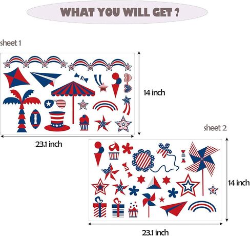4th of July Window Clings Decorations, Patriotic American Flag Wall Art Stickers for Glass Windows Wall Independence Day Decor Memorial Day Veteran's Day USA Holiday Red White Blue Decor in Kuwait