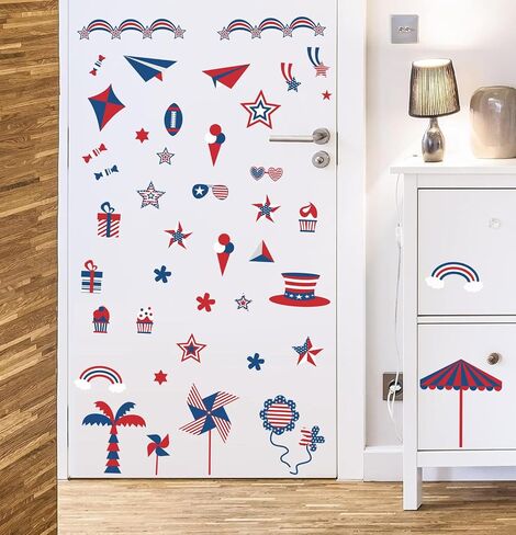 4th of July Window Clings Decorations, Patriotic American Flag Wall Art Stickers for Glass Windows Wall Independence Day Decor Memorial Day Veteran's Day USA Holiday Red White Blue Decor in Kuwait
