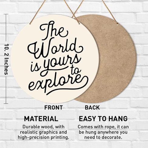Muktoujaumai Nursery Wall Decor, Adventure Nursery Hanging Sign Decor Kids Room Wall Decoration Wood Sign for Playroom, Toddler Room, Toy Room, Classroom, The World Is Yours to Explore in Kuwait