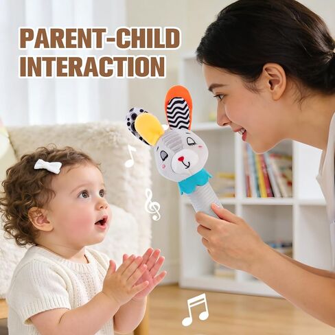Baby Rattle for Newborns 0-6 Months - Soft Plush Handheld Sensory Toy with Crinkle Sound, Cute Bunny Shaped Grasping Rattle for Infants, Motor Skill Development, Baby Gift (Grey) in Kuwait