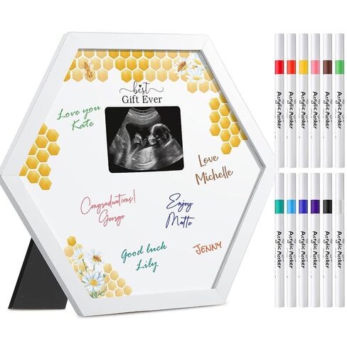 Thyle Honeycomb Baby Shower Sonogram Frame with 12 Markers Baby Shower Party Favors Signature Frame Guest Book Ultrasound Picture for Gender Reveal Party Gift Keepsake in Kuwait