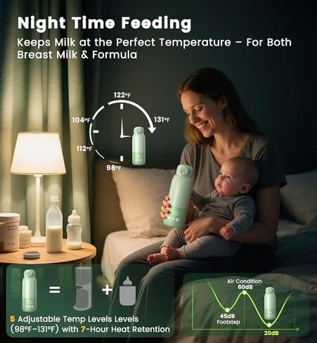 Portable Bottle Warmer for Travel 12oz– 80W Fast Heating, 316 Stainless Steel, 11400mAh Rechargeable Precise Temp Control & LED Display Safety Lock Cordless Travel Warmer for Baby Breastmilk & Formula in Kuwait