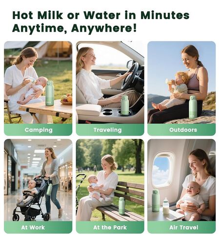 Portable Bottle Warmer for Travel 12oz– 80W Fast Heating, 316 Stainless Steel, 11400mAh Rechargeable Precise Temp Control & LED Display Safety Lock Cordless Travel Warmer for Baby Breastmilk & Formula in Kuwait