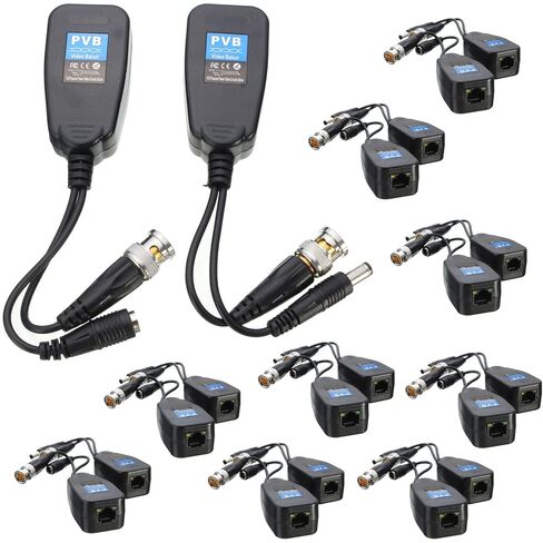10 Pairs HD-CVI/TVI/AHD Passive Video Balun with Power Connector and RJ45 CAT5 Data Transmitter BNC Twisted Pair in Kuwait