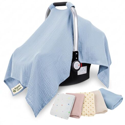 100% Organic Cotton Baby Car Seat Cover Waterproof Unisex 35x50In | Oeko-TEX Certified, Car Seat Cover, Baby Car Seat Breathable Canopy, Car Seat Cover For Baby Carseat, Ivory, Unisex Design in Kuwait