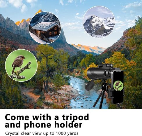 Monocular-Telescope 80x100 High Powered Monoculars High Definition for Adults High Powered with Smartphone Adapter Telescope Wildlife Bird Watching Travel Camping Hiking-Black in Kuwait