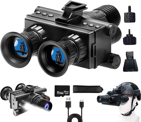 4K HD Night Vision Goggles with Helmet Mount, 8X Zoom, 1968ft View Range, Dual Display Screens and 64GB Card for Outdoor Activities, Dark Black in Kuwait