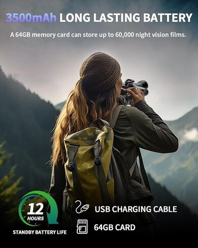 4K HD Night Vision Goggles with Helmet Mount, 8X Zoom, 1968ft View Range, Dual Display Screens and 64GB Card for Outdoor Activities, Dark Black in Kuwait