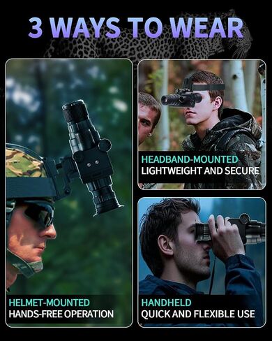 4K HD Night Vision Goggles with Helmet Mount, 8X Zoom, 1968ft View Range, Dual Display Screens and 64GB Card for Outdoor Activities, Dark Black in Kuwait