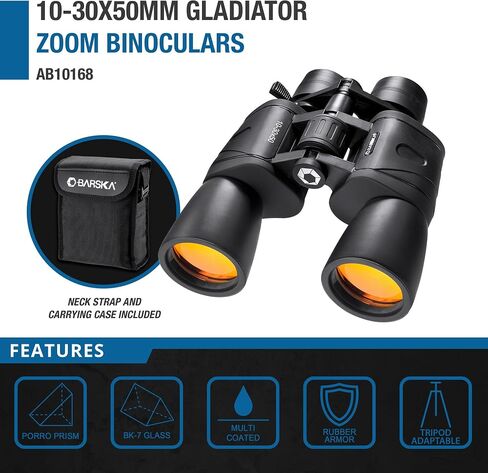 BARSKA 10-30x50mm Binoculars BK-7 Porro Prisms Gladiator Zoom in Kuwait