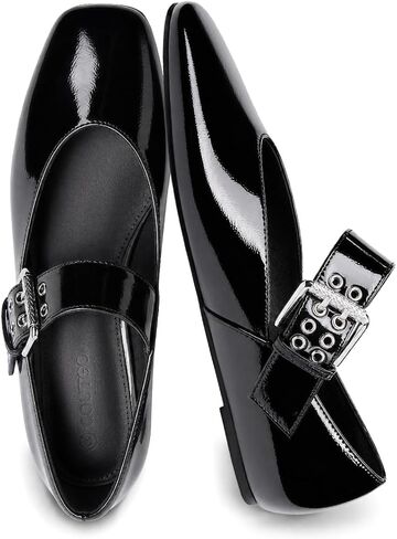 Coutgo Ballet Flats for Women Square Toe Adjustable Strap Mary Jane Shoes | Wide Buckle, Comfortable Dressy Ballerina Flats, Slip on, Work Office Business Casual in Kuwait