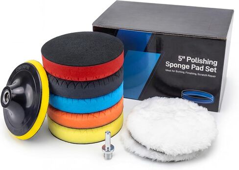 9Pcs Buffing Polishing Pads Kit, 6 Inch Buffing Pads, Sponge & Woolen Pads with M14 Drill Adapter & Backing Plate for Car Care, Polishing, Washing, Cleaning, Waxing in Kuwait