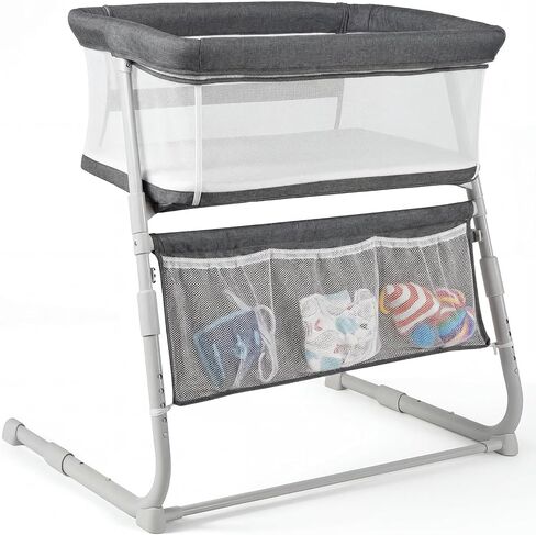 Cowiewie Bassinet Bedside Sleeper,Baby Bassinet Slides Over Bed,5-Position Height Adjustment & Breathable All-Mesh Wall Bedside Bassinet for Baby,Space-Saving Bedside Crib (White) in Kuwait