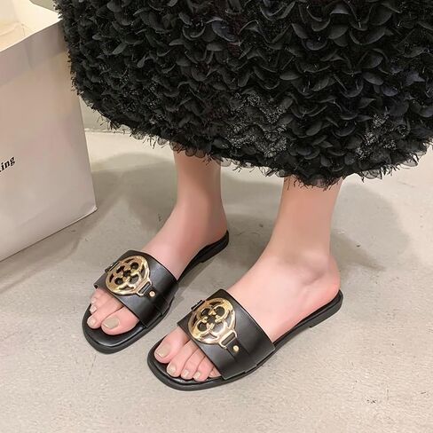 Women's Flat Sandals Arch Support Open Toe Slip On Slippers Metal Decoration Summer Dressy Comfortable Vintage Shoes in Kuwait