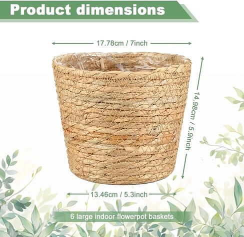 6 Pcs Wicker Plant Baskets with Plastic Liners Seagrass Plant Baskets in Bulk Woven Planter Basket Set for Indoor Outdoor Flower Pots and Room Home and Farmhouse Decor in Kuwait
