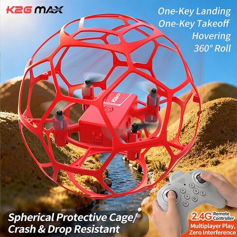 RC Drone Flying Football Quadcopter Drone for Adults Beginners Remote Control Soccer Quadcopter Optical Fluid Hovering Flight Stability for Birthday Gifts - Red in Kuwait
