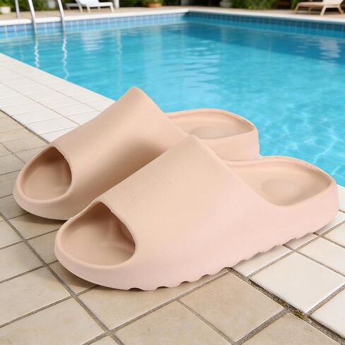 Cloud Slippers for Women and Men, Thick Sole House Slippers Lightweight Shower Shoes Non-Slip Indoor Slides Comfort Bathroom Sandals, Beige in Kuwait