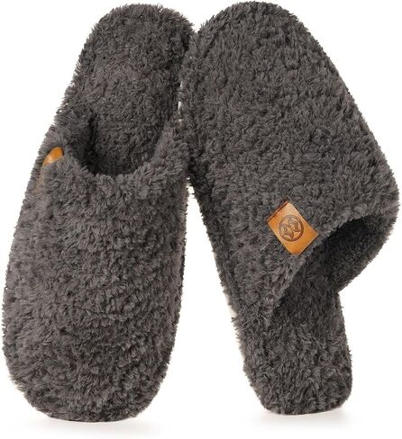 Women's Cozy Slippers Warm Fuzzy Slippers,Dark Grey,10-11 Women | Memory Foam,Anti-slip,Lightweight in Kuwait