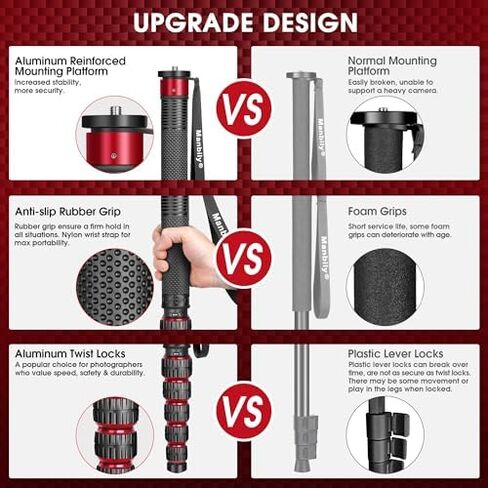 Monopods for Cameras with Feet, 6 Sections, 72'', Max Load 40 lbs, Camera Monopod Extendable Portable Travel Aluminum for DSLR Canon Nikon Sony Video Camcorder in Kuwait
