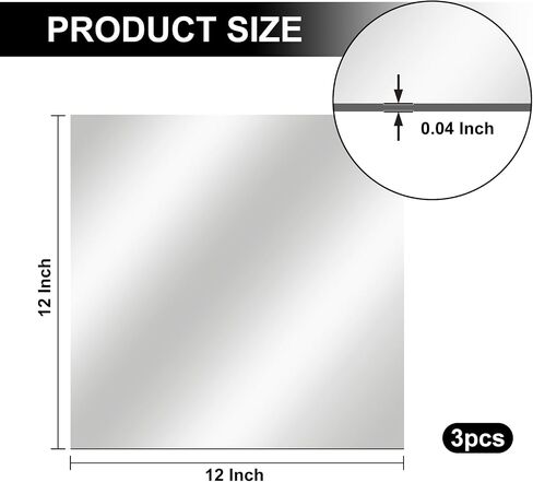 3 Pcs Acrylic Two Way Mirror: 12 x 12 x 0.04 Inch Sheets for Infinity Magic Projects & DIY, 12-Degree Angle of Incidence Reflective Screen in Kuwait