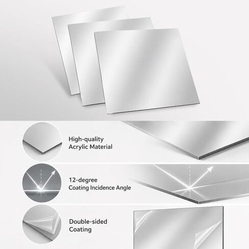 3 Pcs Acrylic Two Way Mirror: 12 x 12 x 0.04 Inch Sheets for Infinity Magic Projects & DIY, 12-Degree Angle of Incidence Reflective Screen in Kuwait