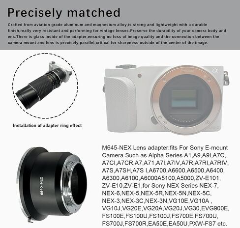 M645 Mount Lens to Compatible with NEX Camera Adapter,NEX-3,NEX-5,NEX-5N,NEX-7,NEX-7N,NEX-C3,NEX-F3,M645 to NEX Lens Adapter in Kuwait