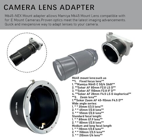 M645 Mount Lens to Compatible with NEX Camera Adapter,NEX-3,NEX-5,NEX-5N,NEX-7,NEX-7N,NEX-C3,NEX-F3,M645 to NEX Lens Adapter in Kuwait