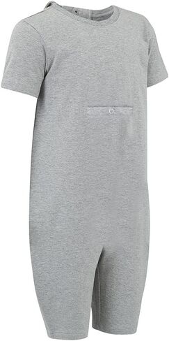 SpecialKids.Company Adults Adaptive Zip Back Jumpsuit, Short Sleeve | Special needs jumpsuit for adults, back zip closure, anti strip double button lock, tube access for feeding tubes, tag free in Kuwait