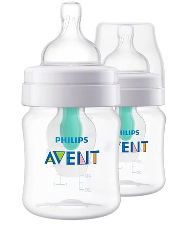 Philips Avent Anti-Colic Baby Bottle with AirFree Vent, Medium Flow, 9 oz | For Ages 1 Month+, Reduces Colic, Gas & Reflux, Flow 2 Nipple with Secure Latch System, BPA-Free, 2-Pack, Clear, SCY703/02 in Kuwait