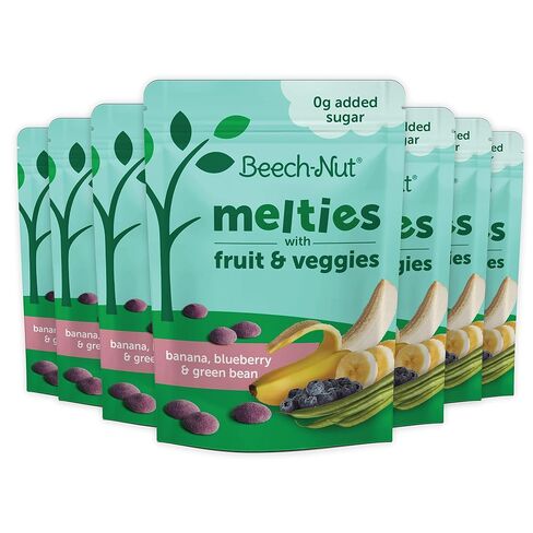 Beech-Nut Melties, Banana Blueberry Green Bean Snack Melts, 7 Bags | Baby Snack Melts Made with Fruits & Vegetables, No Artificial Flavors or Preservatives, No Added Sweeteners, 1 oz (7 Bags) in Kuwait
