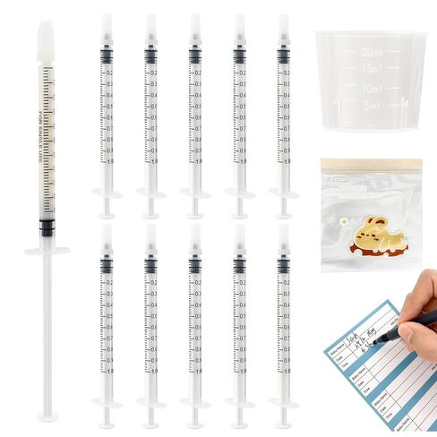 50PCS 1mL Colostrum Syringes with Cap Colostrum Collector Kits | Include 50pcs 1mL Sterile Syringes, 1 Measuring Cup, 5 Storage Bags, 50 Labels in Kuwait