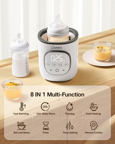 LAREX Bottle Warmer, Fast Baby Bottle Warmer for Breastmilk and Formula, with Timer and Accurate Temp Control, 8 in 1 Baby Milk Warmer BPA Free with Digital Display, Bottle Warmers for All Bottles | 8 in 1 Baby Milk Warmer BPA Free with Digital Display, T in Kuwait