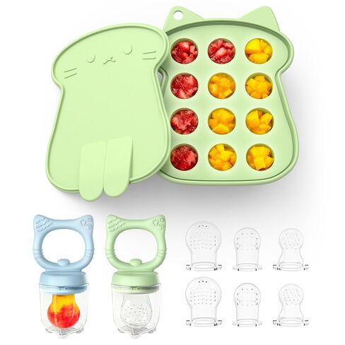 Silicone Baby Fruit Food Feeder (2 Pack) with Freezer Nibble Tray, Breastmilk Popsicle Molds for Baby Teething Relief, Silicone Feeder for Safe Infant Self Feeding, BPA Free, Dishwasher Safe, 3 Month+ in Saudi Arabia