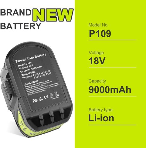 ARyee 9.0Ah 18V P108 P109 Replacement for Ryobi 18V Battery P102 P103 P104 P105 P107 P106 Compatible with Ryobi ONE+18Volt Cordless Power Tool Battery in Kuwait
