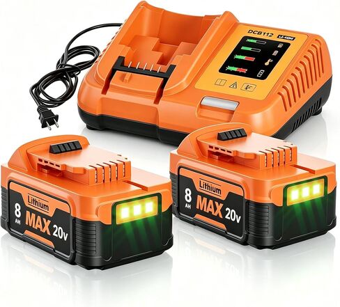 2 Pack 8.0Ah Replacement for Dewalt 20V Battery and Charger Kit Compatible | with DeWalt 20V Max Battery DCB200,DCB201,DCB203,DCB204,DCB205,DCB206,DCB324,DCBP520,DCBP034 Cordless Power Tools in Kuwait