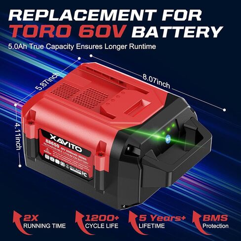 XAVITO Replacement for Toro 60V Battery 5.0Ah, New Upgraded 2X Longer Runtime, for Toro 60V MAX Flex-Force Lithium-Ion Battery 88620 88625 88640 88650 88660 88675 66810 in Kuwait