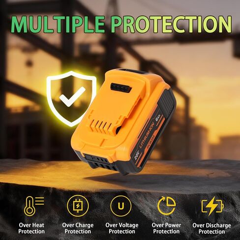 Battery 6Ah 6000mAh 20V Replacement for DeWalt 20V Max Compaible with DCB206 DCB205 DCB204 DCD DCF DCG Series Power Tools in Saudi Arabia
