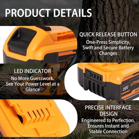 Battery 6Ah 6000mAh 20V Replacement for DeWalt 20V Max Compaible with DCB206 DCB205 DCB204 DCD DCF DCG Series Power Tools in Saudi Arabia