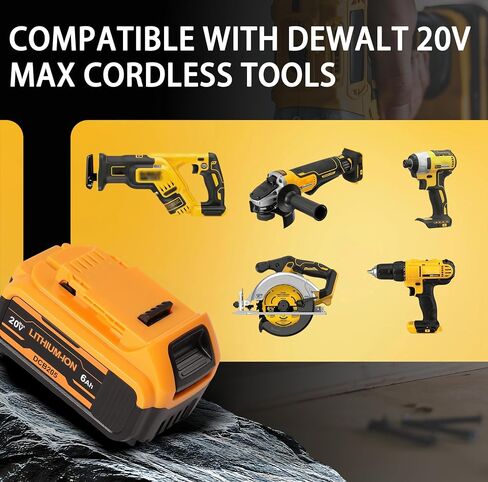 Battery 6Ah 6000mAh 20V Replacement for DeWalt 20V Max Compaible with DCB206 DCB205 DCB204 DCD DCF DCG Series Power Tools in Saudi Arabia