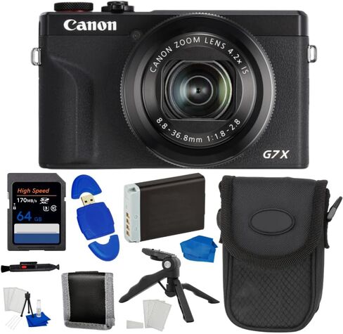 Canon PowerShot G7 X Mark III Digital Camera (Black) Bundle with 64GB Extreme PRO Card, Extra Battery, Case, Mini Tripod, Card Reader, Cleaning Kit & Many More Accessories (Renewed) in Kuwait
