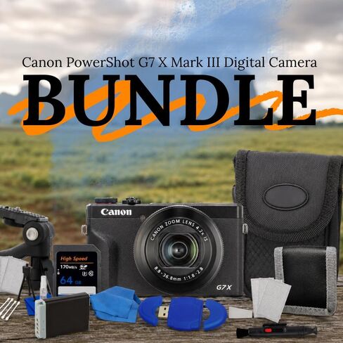 Canon PowerShot G7 X Mark III Digital Camera (Black) Bundle with 64GB Extreme PRO Card, Extra Battery, Case, Mini Tripod, Card Reader, Cleaning Kit & Many More Accessories (Renewed) in Kuwait